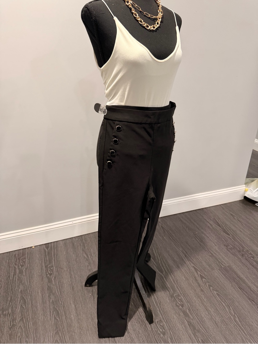 Fashion Nova Black Straight Leg Pants with Side Button Detail